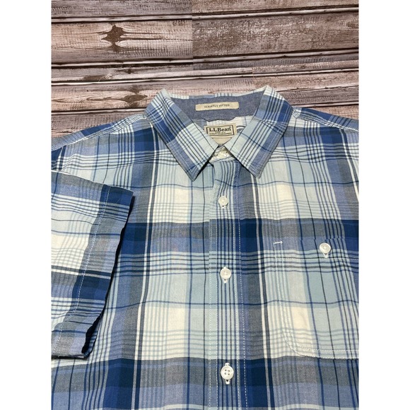 LL Bean Shirt Sleeves Button Up Slightly Fitted Blue XL - Picture 1 of 5